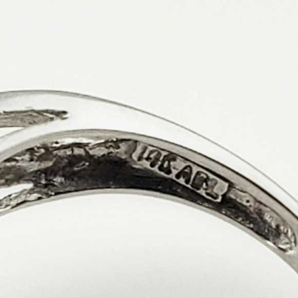 Vintage 14 Karat White Gold Pink Glass and Diamond Ring Size 6  #9935 - Picture 5 of 8